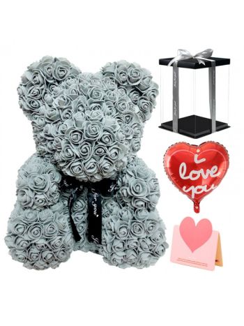 Grau Rosenbär Blumenbär zum Muttertag, Valentinstag, Jahrestag, Hochzeiten & Geburtstag
