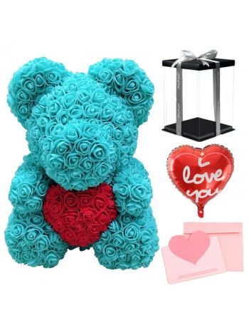 Grün Rosenbär Blumenbär mit rot Herz zum Muttertag, Valentinstag, Jahrestag, Hochzeiten & Geburtstag