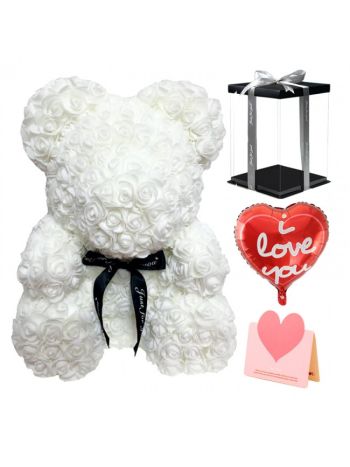 Weiß Rosenbär Blumenbär zum Muttertag, Valentinstag, Jahrestag, Hochzeiten & Geburtstag