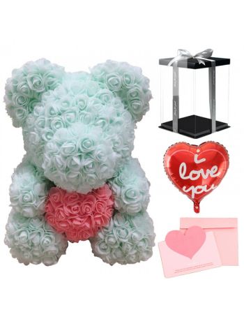 Hellgrün Rosenbär Blumenbär mit Rosa Herz zum Muttertag, Valentinstag, Jahrestag, Hochzeiten & Geburtstag