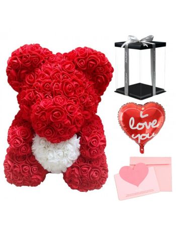 rot Rosenbär Blumenbär mit Weiß Herz zum Muttertag, Valentinstag, Jahrestag, Hochzeiten & Geburtstag