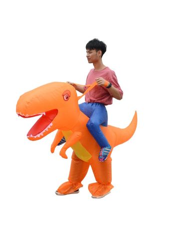 Orange Dinosaurier mit Groß Kopf Tragen mich Reiten auf Aufblasbar Kostüm Halloween Weihnachten zum Erwachsener/Kind