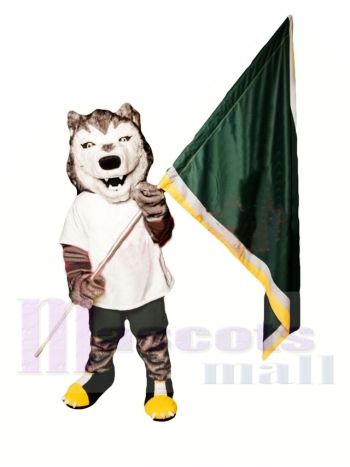 Sportlicher grauer und weißer Wolf Maskottchen Kostüm