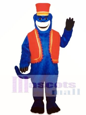 Blau Affe mit Weste und Hut Maskottchen Kostüm
