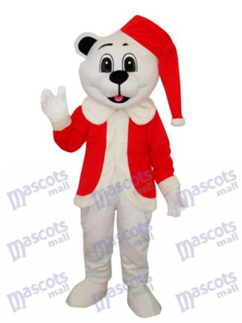 Weißer Bär mit Nikolausmütze Maskottchen Kostüm Tier
