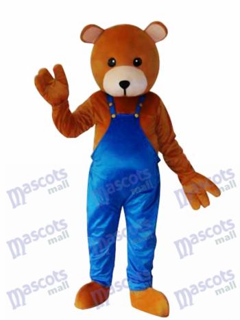 Teddybär mit blauem Overall Maskottchen Kostüm für Erwachsene Tier