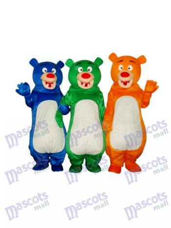 Maskottchen-Kostüm-Tier (blaues u. Grünes u. Orange Bärn-Familie (drei Bären)