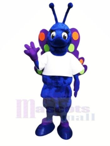 Blau Schmetterling mit Weiß T-Shirt Maskottchen Kostüme Tier