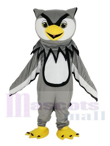 Grau Eule mit Gelb Schnabel Maskottchen Kostüm Vogel
