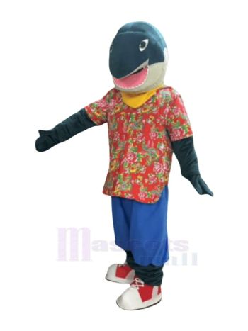 Hai im Blumenhemd Maskottchenkostüm
