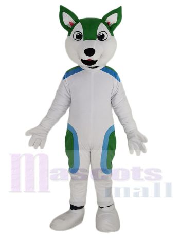 Süß Weiß und Grün Husky Hund Maskottchen Kostüm Tier