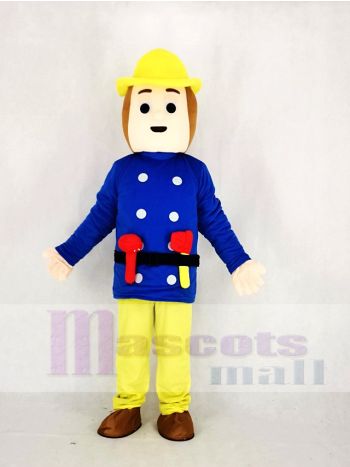 Realistisch Feuerwehrmann Sam Im Blau Maskottchen Kostüm Karikatur