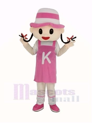 Rosa Hut Mädchen Maskottchen Kostüm Menschen