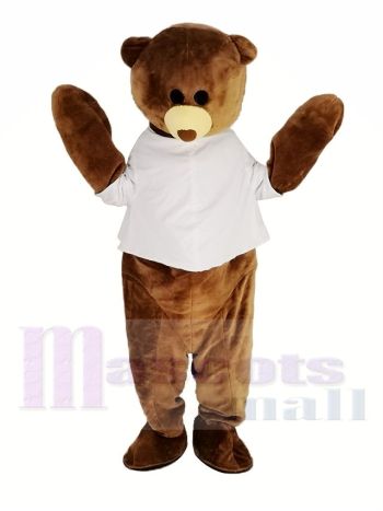 Brauner Teddybär im weißen Hemd Maskottchen Kostüm