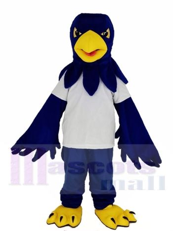 Blau Falke im Weiß T-Shirt Maskottchen Kostüm