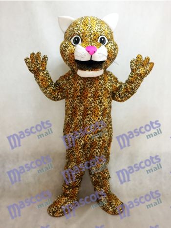 Gelbes Springen Leopard Tier Maskottchen Kostüm mit einer rosa Nase