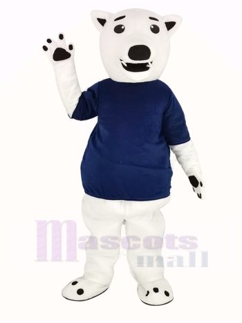 Weiß Bär mit Blau T-Shirt Maskottchen Kostüm
