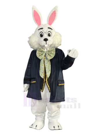 Weißer Hase im blauen Mantel Osterhase Maskottchen Kostüm