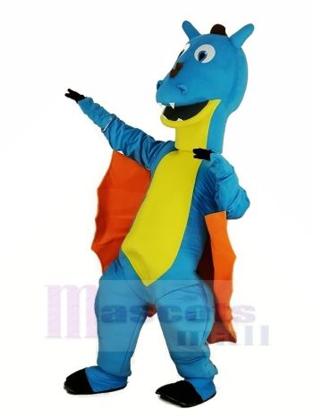 Blau Drachen mit Orange Flügel Maskottchen Kostüm Tier
