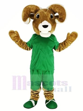 Sport Braun RAM mit Grün T-Shirt Maskottchen Kostüm