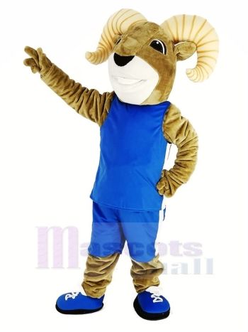 Leistung Sport RAM mit Blau Sportbekleidung Maskottchen Kostüm