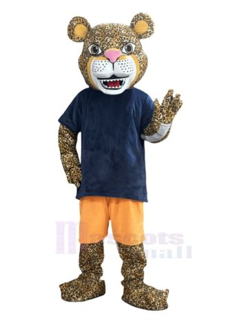 Jaguar männlich in orangefarbener Hose Maskottchen Kostüm Tier