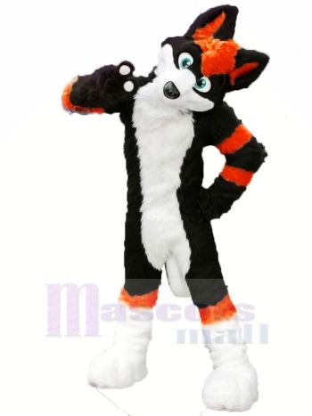 Schwarz und Orange Heiser Hund Fursuit Maskottchen Kostüm Karikatur