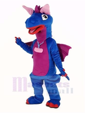 Blau Drachen mit Lila Flügel Maskottchen Kostüm Tier