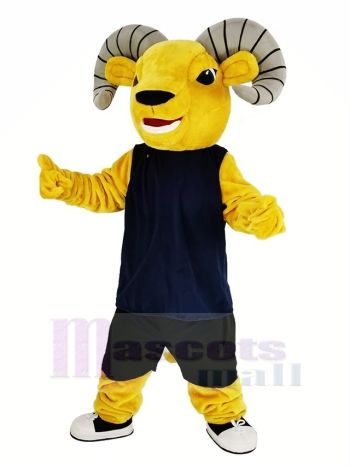Dunkel Braun Sport RAM mit Blau Weste Maskottchen Kostüm Tier