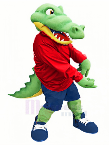 Grüner Alligator in blauen Sportshorts Maskottchen Kostüm