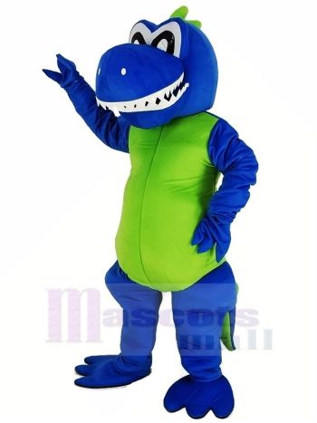 Lächelnd Blau Drachen Maskottchen Kostüm Tier