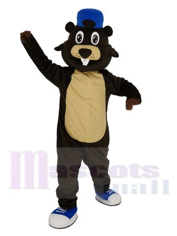 Braun Biber mit Blau Hut Maskottchen Kostüm