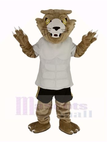 Heftig Wilde Katze im Weiß T-Shirt Maskottchen Kostüm