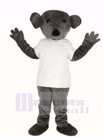Pelzig Grau Koala im Weiß T-Shirt Maskottchen Kostüm