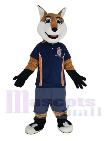 Lächelnd Fuchs im Blau Sport Hemd Maskottchen Kostüm