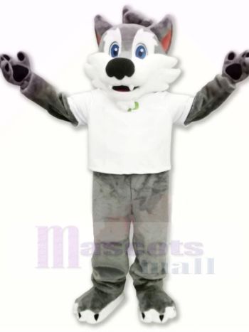 Hochschule Wolf mit Weiß T-Shirt Maskottchen Kostüme Karikatur