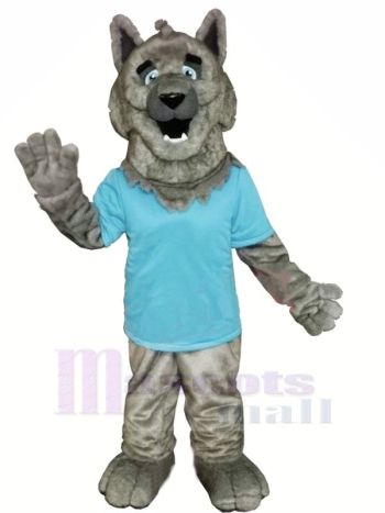 Grau Wolf mit Blau T-Shirt Maskottchen Kostüme Karikatur