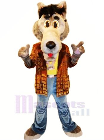 Cool Wolf mit Jacke Maskottchen Kostüme Karikatur