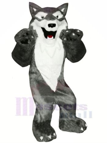 Grau und Weiß Wolf Maskottchen Kostüme Karikatur