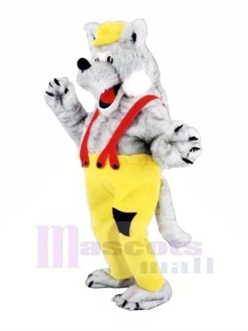 glücklich Wolf mit Gelb Hut Maskottchen Kostüme Karikatur