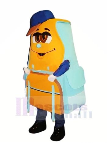 Blau und Orange Rucksack Maskottchen Kostüm Karikatur