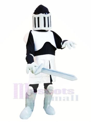 Cool Schwarz und Silber Ritter Maskottchen Kostüm Menschen