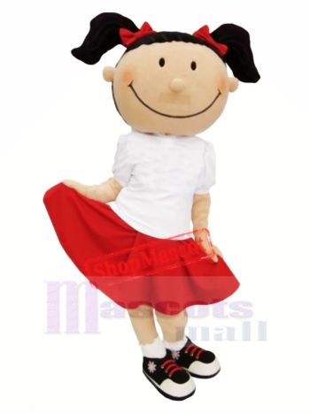 Süß Mädchen mit rot Rock Maskottchen Kostüm Karikatur