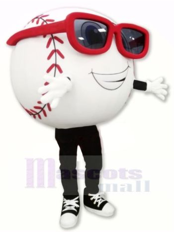 Weiß Baseball mit Brille Maskottchen Kostüm Karikatur