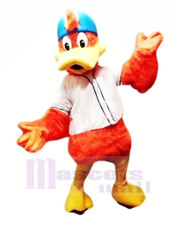 Orange Ente mit Weiß T-Shirt Maskottchen Kostüm Karikatur