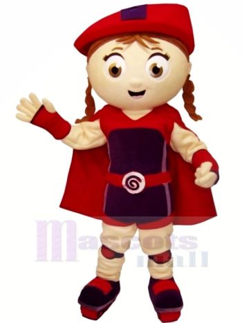 Niedlich Mädchen mit rot Hut Maskottchen Kostüm Karikatur