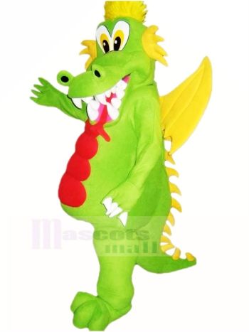 Grün Drachen mit Gelb Flügel Maskottchen Kostüm Karikatur