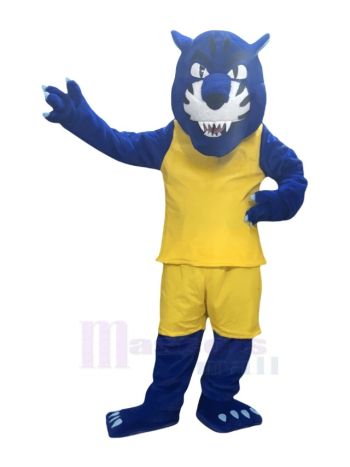 Blauer Panther in gelber Weste Maskottchenkostüm