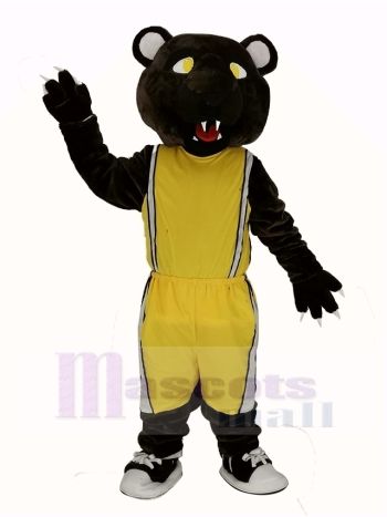 Dunkel Braun Panther mit Gelb Sportbekleidung Maskottchen Kostüm