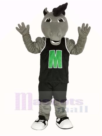 Grau Mustang Pferd im Schwarz Sportbekleidung Maskottchen Kostüm